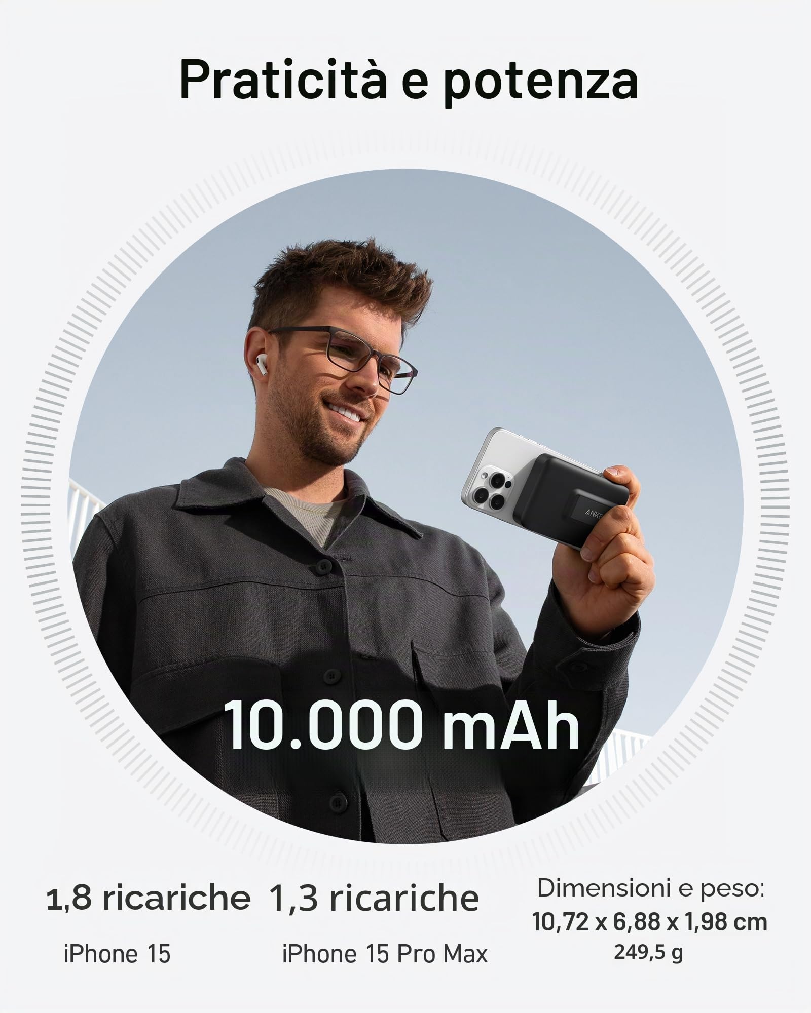 Anker MagGo Power Bank Magsafe 10000 mAh, Certificato Qi2 da 15 W, Caricatore Portatile Veloce, Display Intelligente e Supporto Pieghevole, per iPhone 17 Pro Max Air/Serie 16-12(Cavo USB C Incluso)