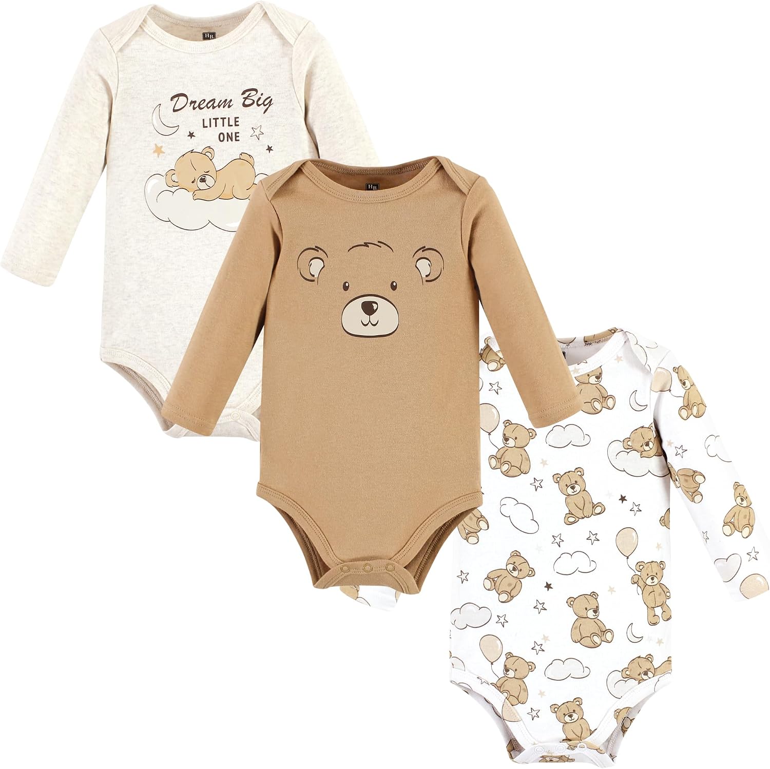 Hudson Baby Basics Unisex Baby Essential Long Sleeve Bodysuits 3-Pack