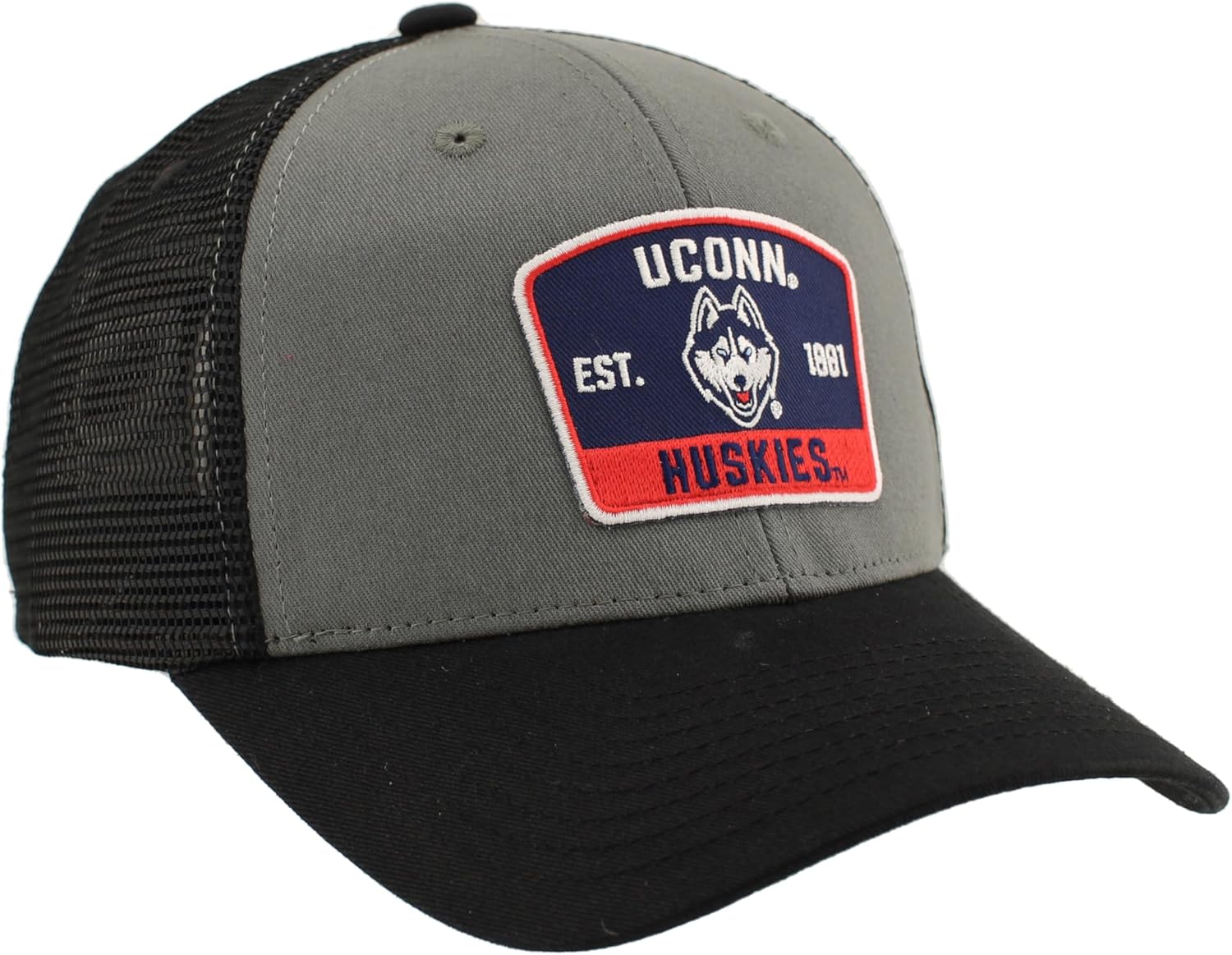 Connecticut Huskies NCAA Officially Licensed Snapback Hat Big Rig Patch Black Gray Switchback