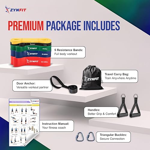 Miniatura 2 de Juego de bandas de resistencia de látex 100% natural con anclaje de puerta, bandas de dominadas de 5 niveles para entrenamiento, entrenamiento de