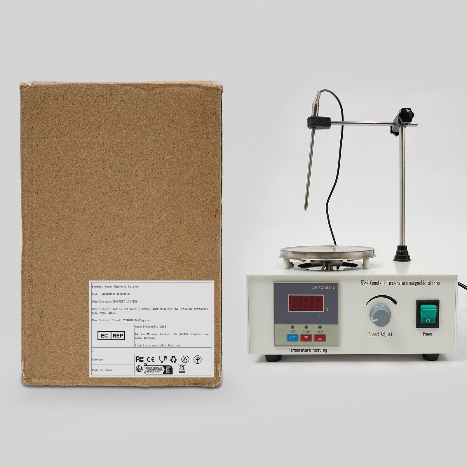 Agitatore magnetico con piastra riscaldante, 250 W, 0 – 2000 rpm, agitatore magnetico con regolazione della velocità e funzione di regolazione del tempo, volume di liquido da 0 a 99 ℃