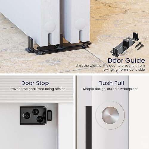 Miniatura 6 de SMARTSTANDARD Kit de herrajes para puertas correderas de 48 pulgadas4 pies para armario de gabinete, herrajes de aleación de aluminio con tirador de