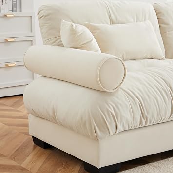 130'' Modular Sectional Sofa, L-Shaped Reversible Couch, 3 Seater Sofas with Chaise Lounge, Modern Velvet Upholstery Couches, Ottoman, for Living Room, Apartment, Office, Hotel, Cream Beige