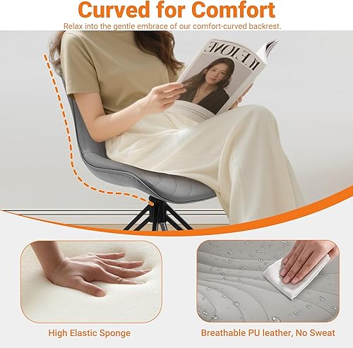 Miniatura 5 de Juego de 4 sillas de comedor, 360 giratorias, tapizadas, modernas de mediados de siglo, para cocina y comedor, sin brazos, de piel sintética, sillas