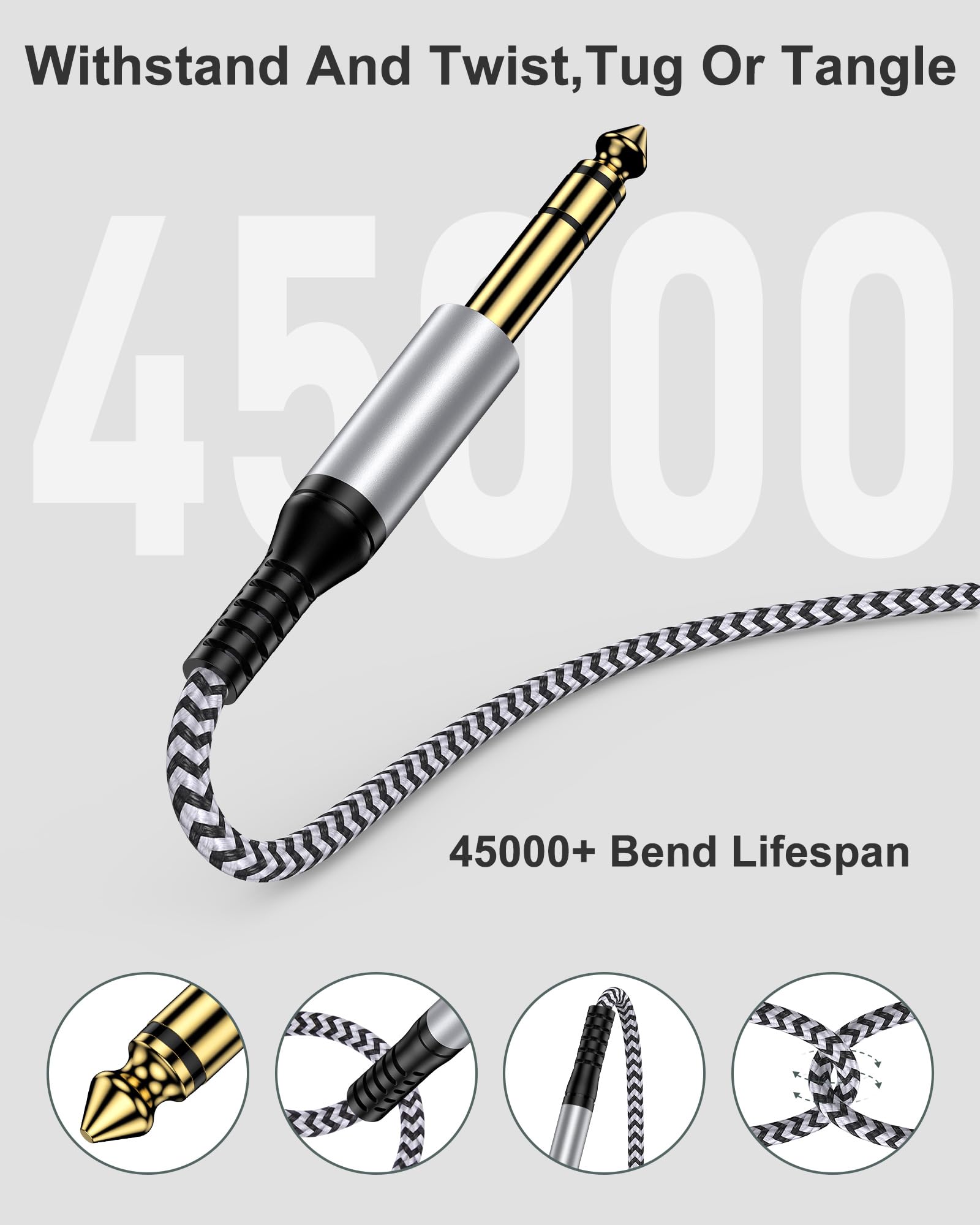 Cavo audio da 6,35 mm a 3,5 mm, cavo adattatore intrecciato da maschio TRS da 1/4" a maschio da 1/8", AUX stereo bidirezionale per iPhone, chitarra elettrica, cuffie, amplificatore, pianoforte
