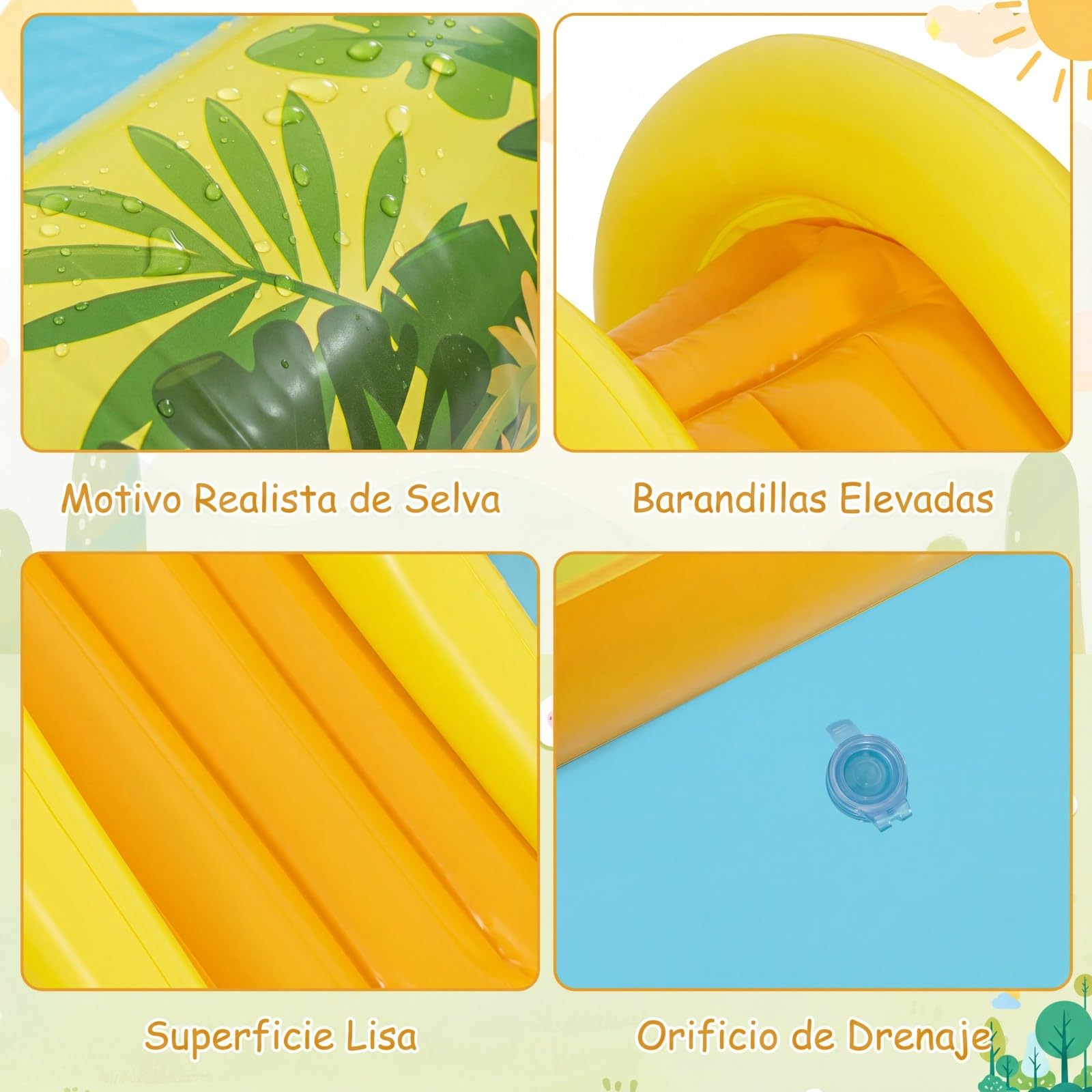 COSTWAY Piscina Hinchable Infantil, Piscina para Niños Hinchable con Tobogán y Chorro en Forma de Animal, Rociador en Forma de Arco, Juegos de Agua para Niños Exterior, 207 x 168 x 77 cm