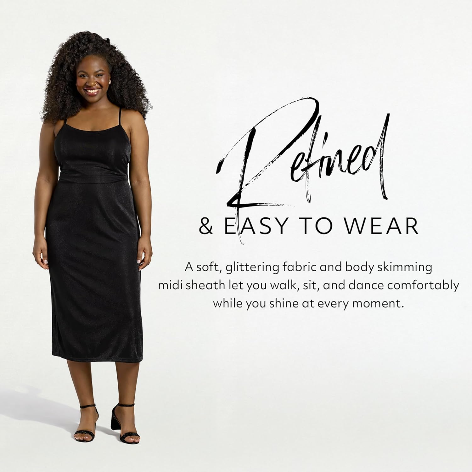 David's Bridal The Edit Studio Black Midi Sheath Dress, Twist Back Straight Neck Dress for Wedding Guest - Image 4