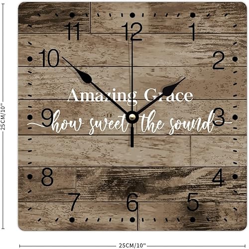 Miniatura 2 de Reloj de pared de PVC Amazing Grace How Sweet The Sound Reloj de pared inspirador con cita literaria de 10 pulgadas, cuadrado, silencioso, sin