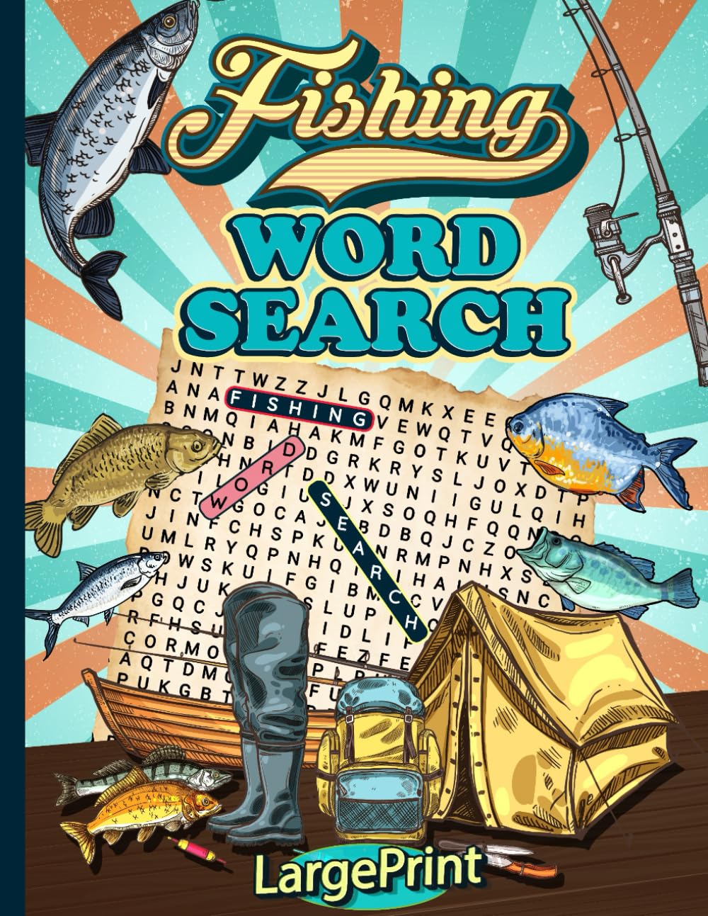 Fishing Word Search Large Print: Fishing Large Print Word Searches With 1800+ Word About Fishing Oceans Boats Fishes And More, Puzzles Gifts for all