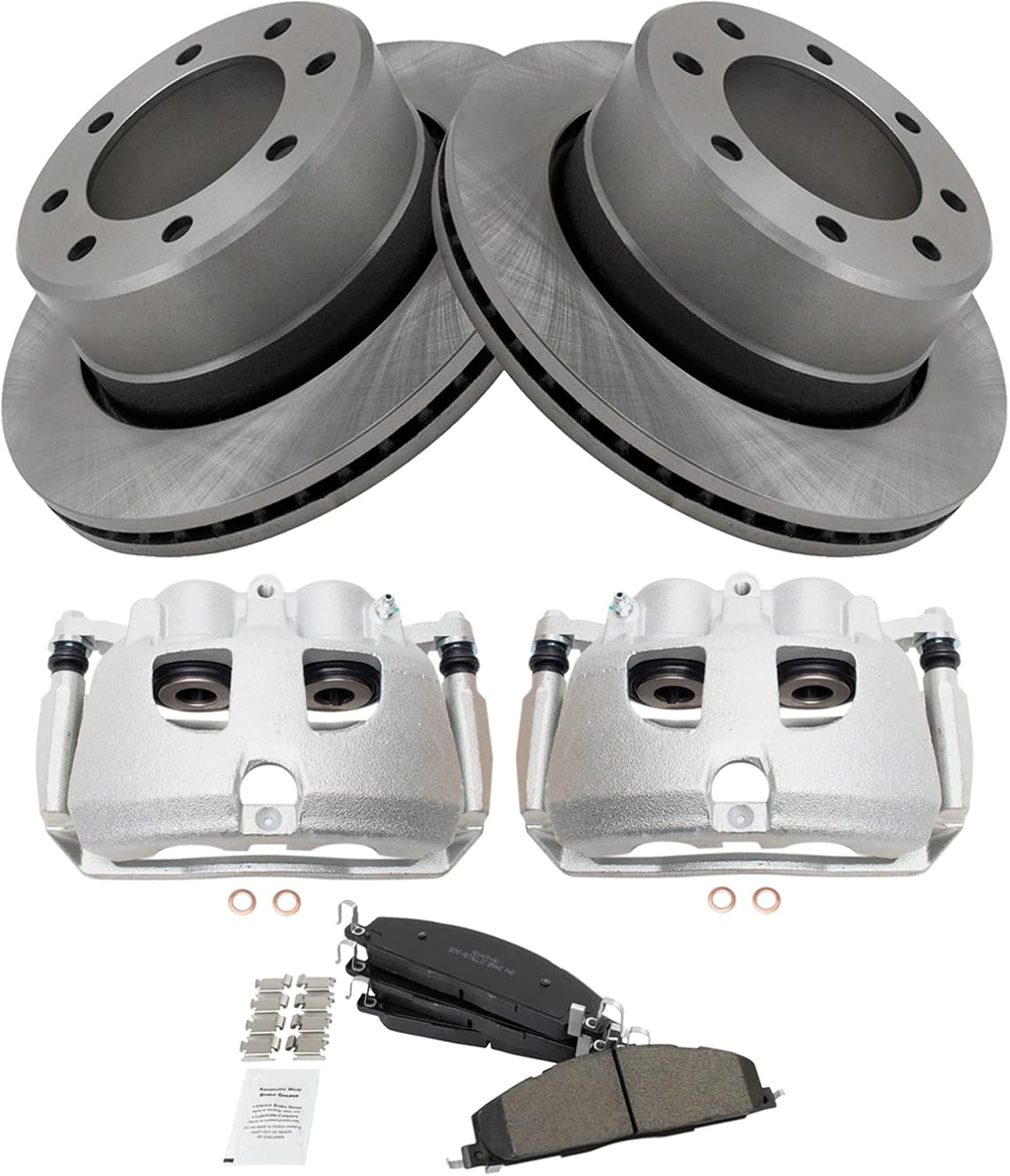 TRQ Rear Brake Pad & Rotor Kit Brake Caliper Brake Pads Brake Rotor Semi-Metallic Vented Compatible with 2009-2010 Dodge Ram 2500 Ram 3500 2012 Ram 1500 2011-2018 2500 3500