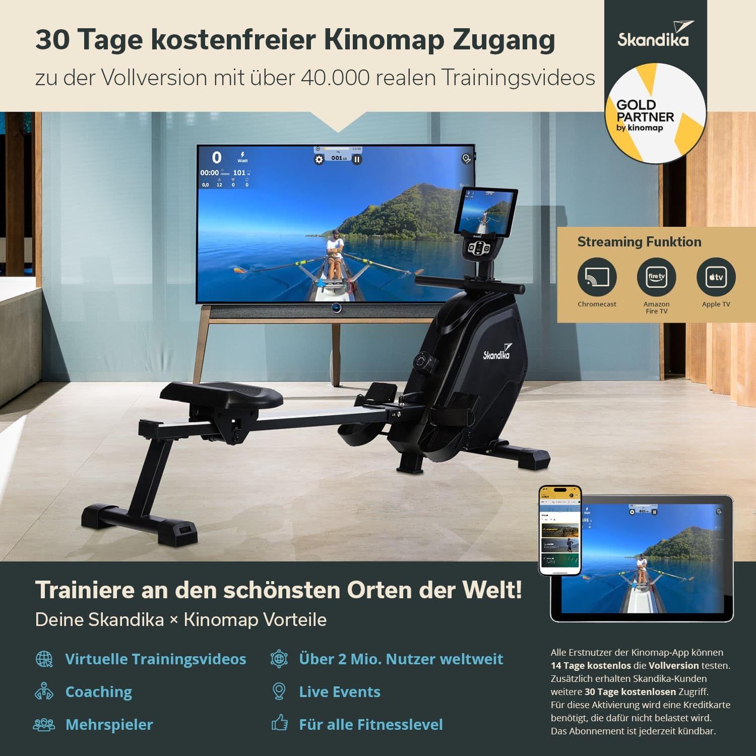 Skandika Wioślarz Munin | wioślarz do domu, składany, 16-stopniowy opór magnetyczny, 8 kg, kompatybilny z aplikacją Kinomap, urządzenie fitness (czarne)