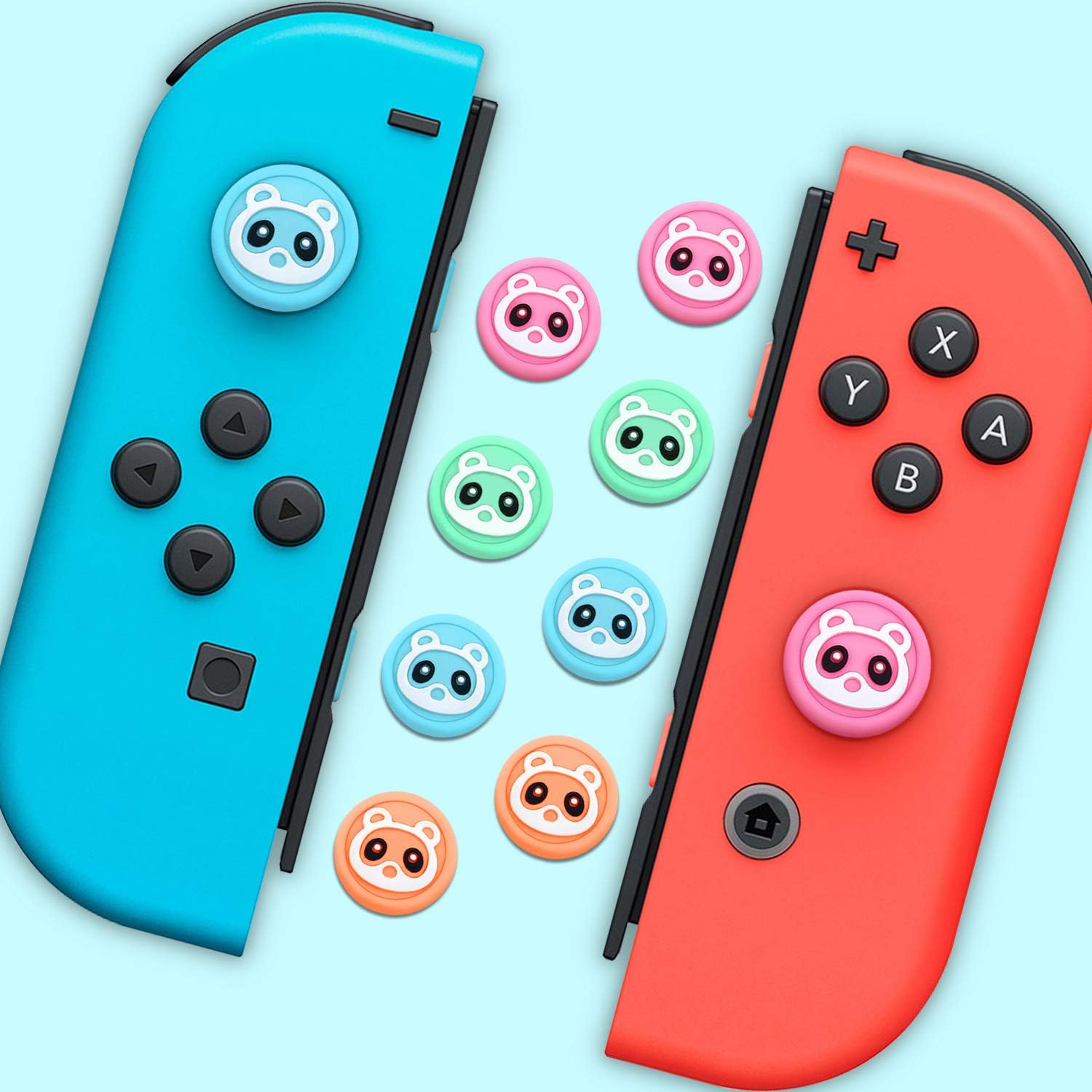 Thumb Grip Caps for Nintendo Switch & Lite Raccoon Tom 8 Pack Cute Design Soft Silicone Cover Joystick Caps Compatible with Switch Joy-Con, Pink&Blue& Green&Orange