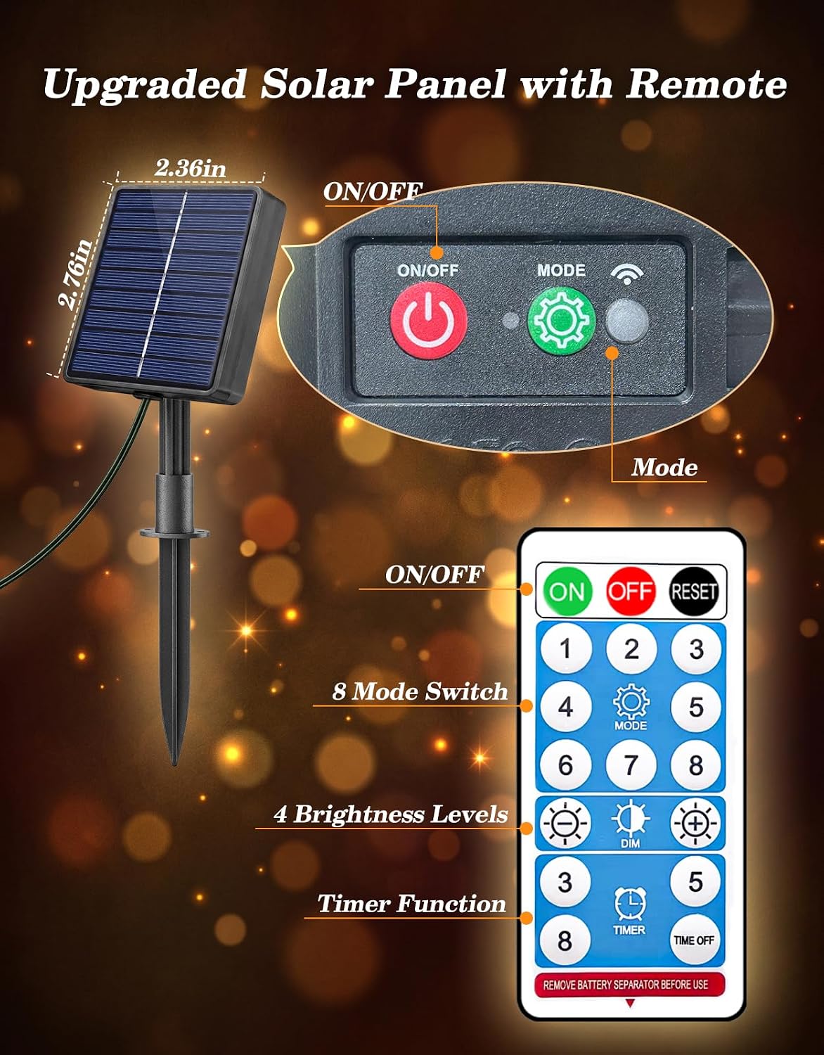LitHome 2 Pack Solar String Lights Outdoor with Remote, Total 200LED 66FT Solar Christmas Lights Outside Waterproof, 8 Modes String Light for Xmas Patio Garden Party Yard Tree Decor, Cool White