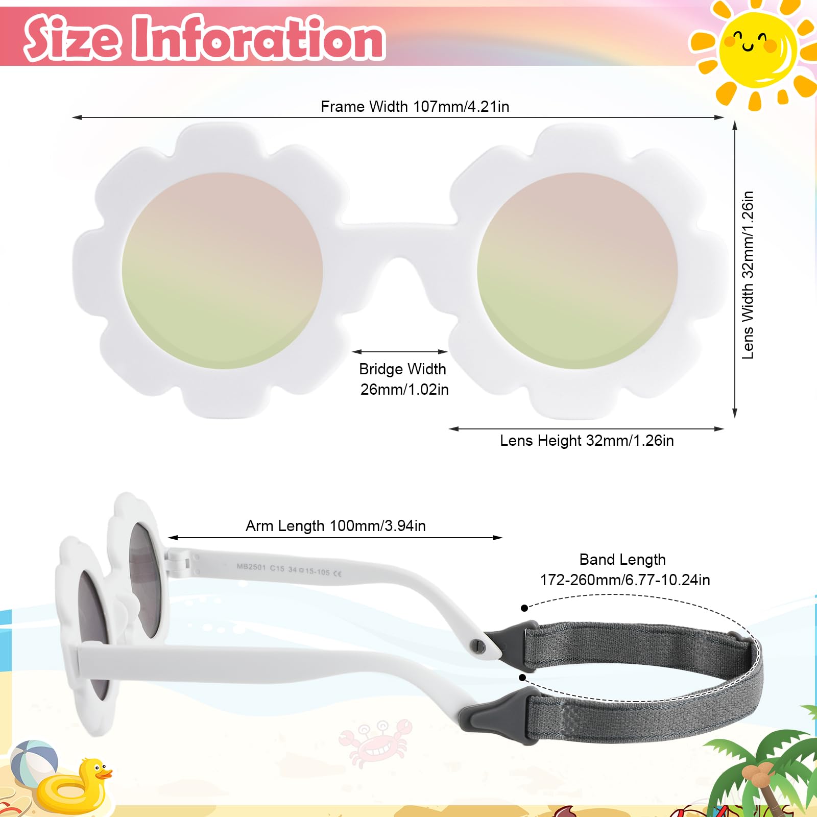 Hifot Occhiali da sole Polarizzati Baby, Occhiali da Sole Con Regolabili cinghia UV400 protezione UV Ponte nasale in Silicone Morbido per neonati da 0 mesi a 2 anni