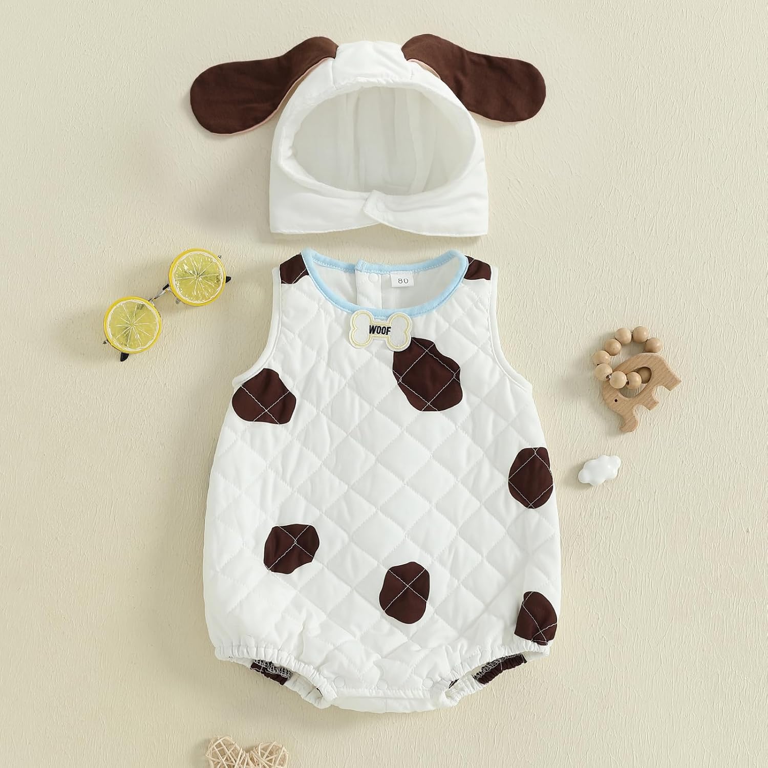 Toddler Dalmatian Costume Baby Boy Halloween Clothes Sleeveless Dog Romper with Hat Set Cosplay Party Outfit (White, 12-18 Months)
