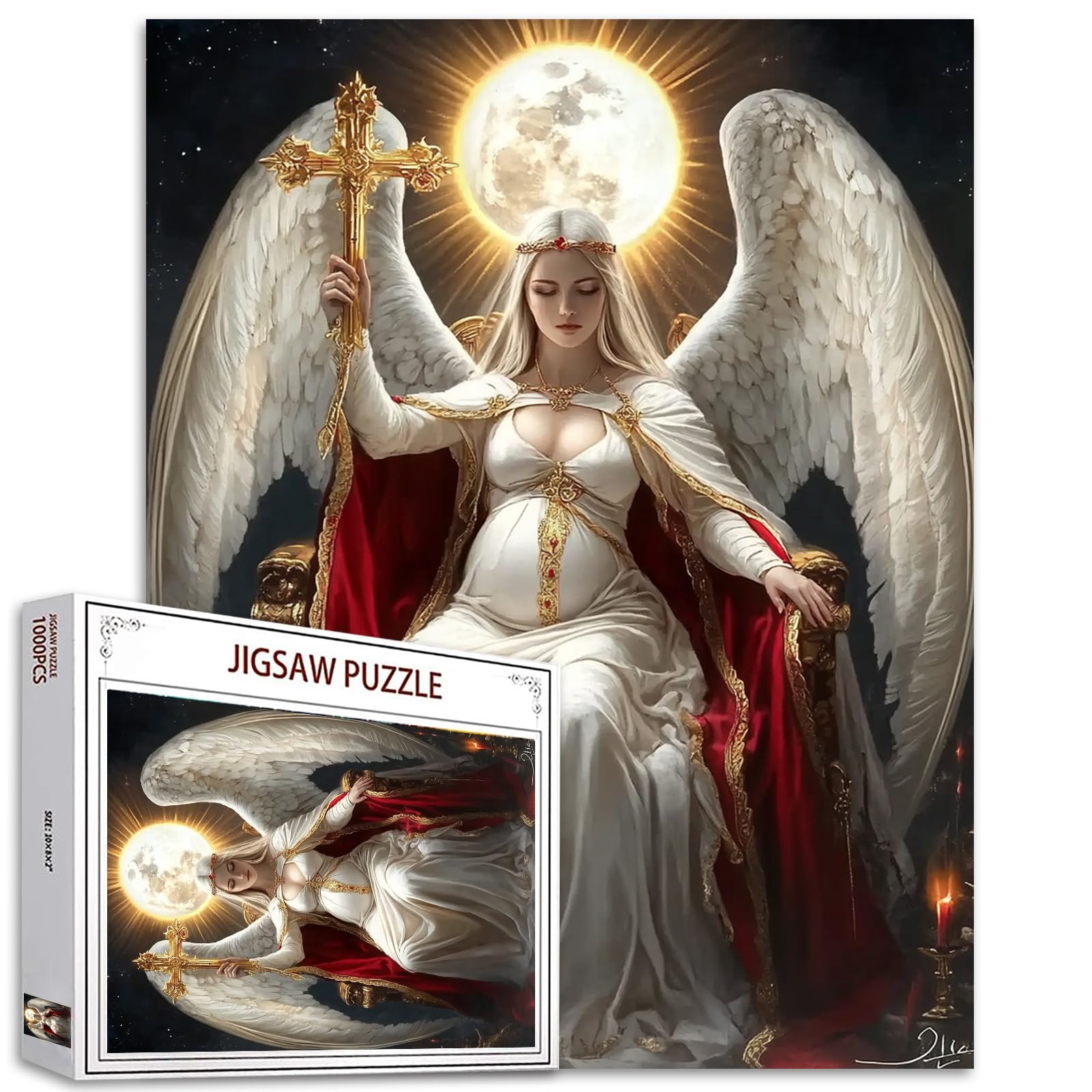 Virgin Mary 1000 Piece Jigsaw Puzzle for Adults - Pregnant Woman Wings Christian Puzzle - Challenging Family Activity Game - Colorful DIY Handwork Craft for Home Decor & Gifts
