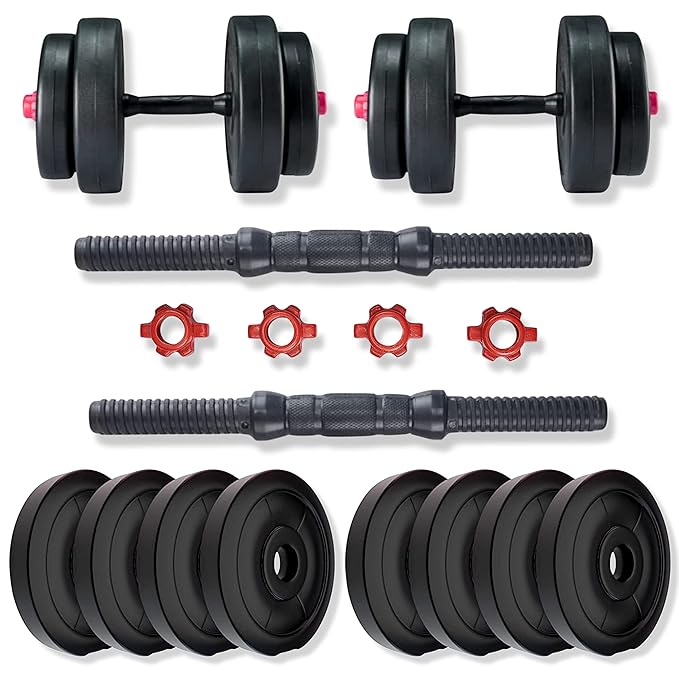 BULLAR Adjustable Dumbbells Set 8 Kg to 20 Kg with Pair of Dumbbell Rods and PVC Weight Plates (12 KG) at Rs. 485