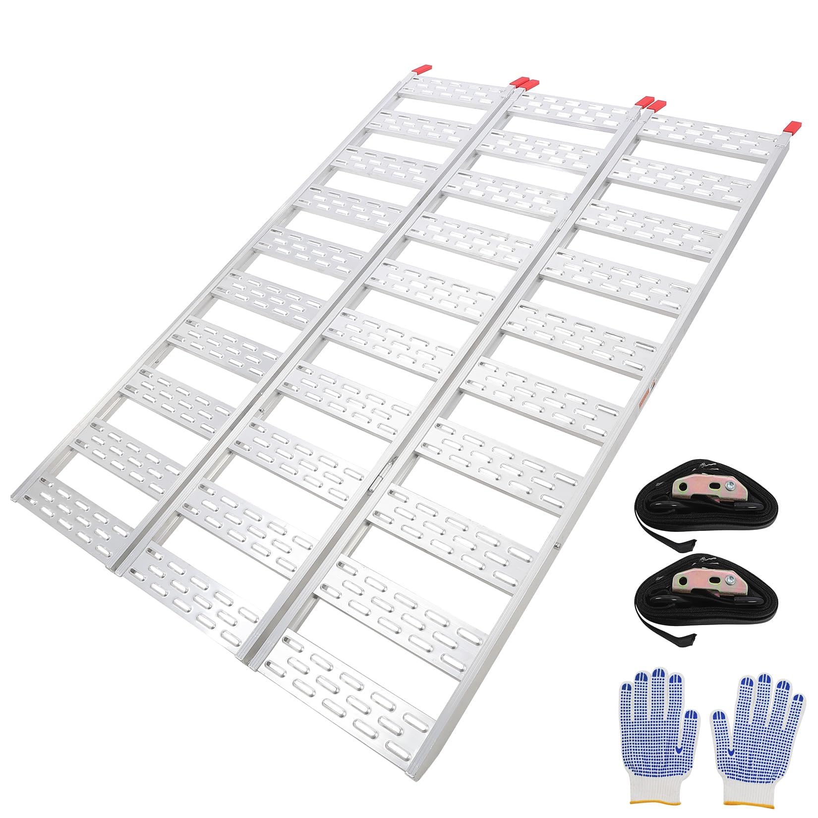 Garvee Rampe de Chargement tri-Pliable en Aluminium, Antidérapante et résistante à la Rouille, Capacité 680kg, avec Sangles de sécurité, pour Moto, Quad, UTV, Camion, remorque, Voiture, 193x127cm