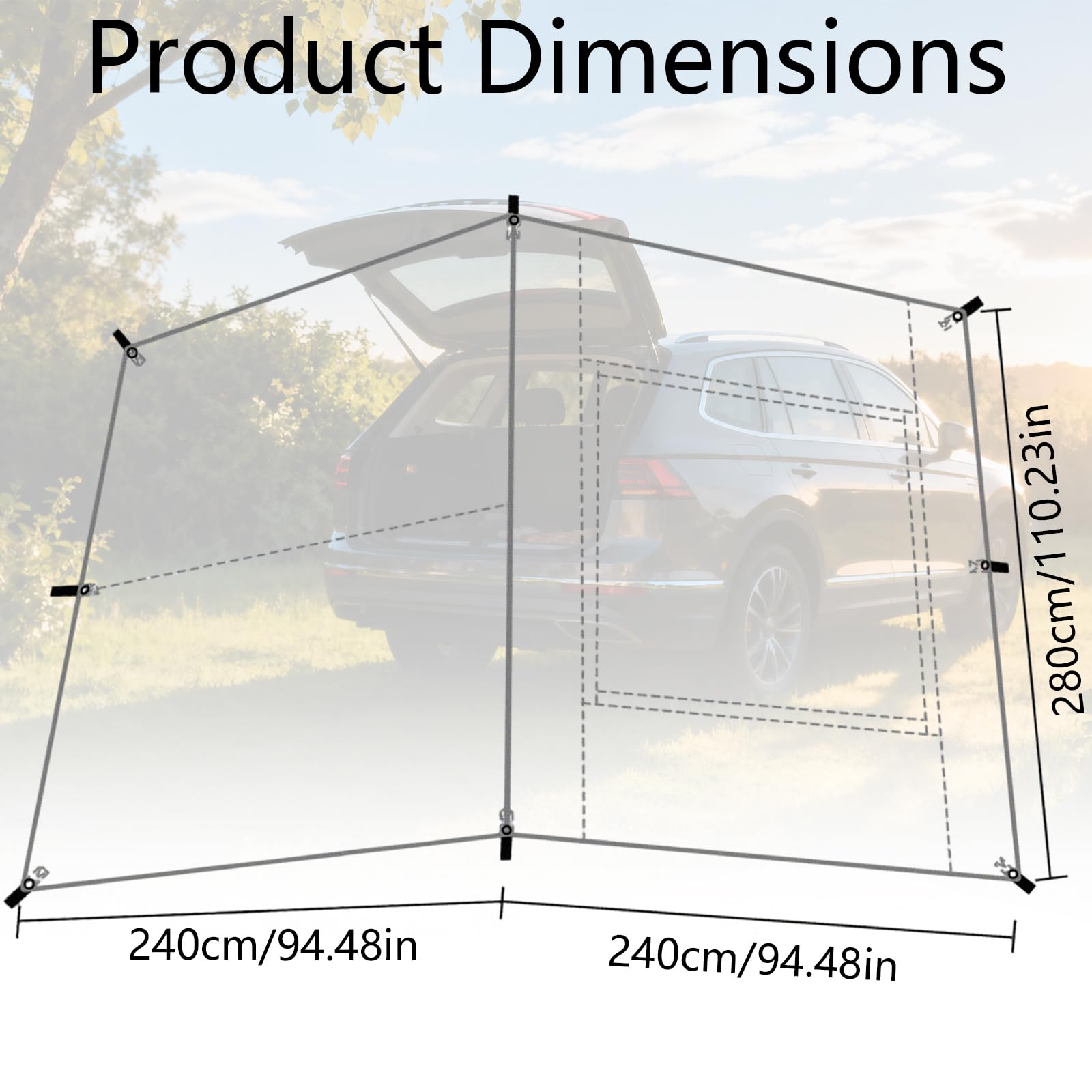 Wohnmobil Markise 2,8 x 4,8 m, mit Moskitonetz, Aufbewahrungstasche, Doppellagige Camping-Plane, Wasser- und sonnenschutzbeschichtet, passend für Wohnmobile, kleine Kastenwagen(Ohne Stützstange)