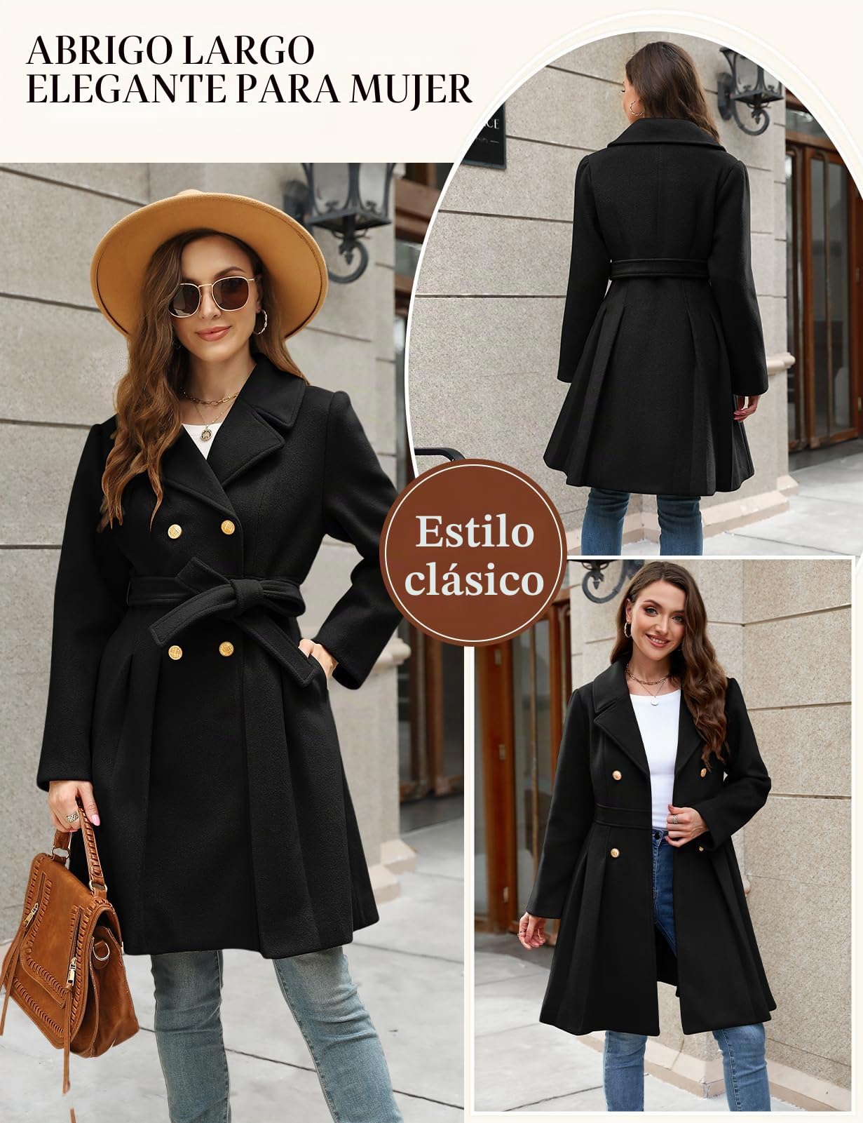 Abrigo Lana Mujer Invierno Elegante Abrigos Paño Largo Chaqueta Entretiempo Gabardina Moda Tench Coat con Botones
