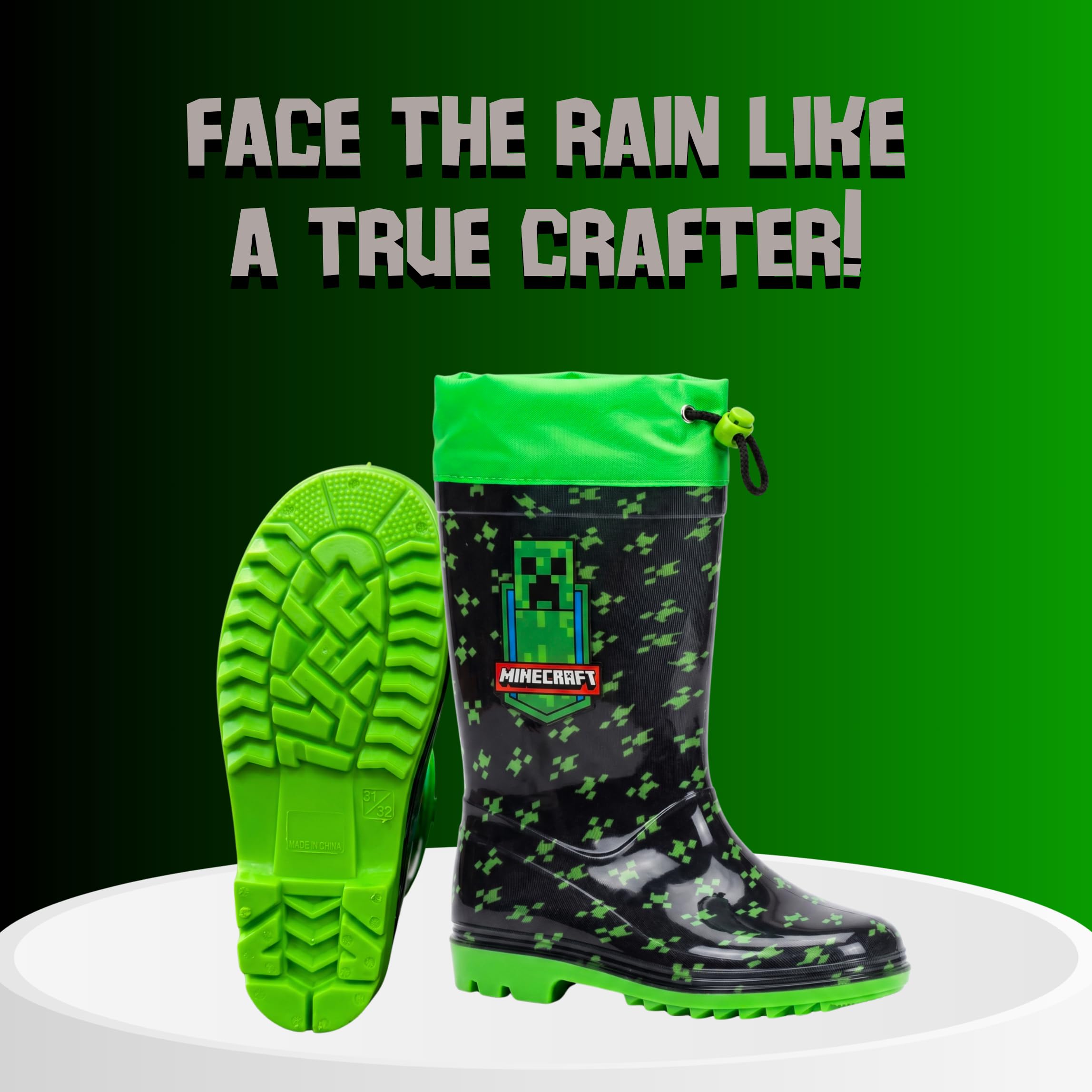 Minecraft Botas para Niño, Botas Agua Impermeables Lluvia, Tallas EU 23 a 32