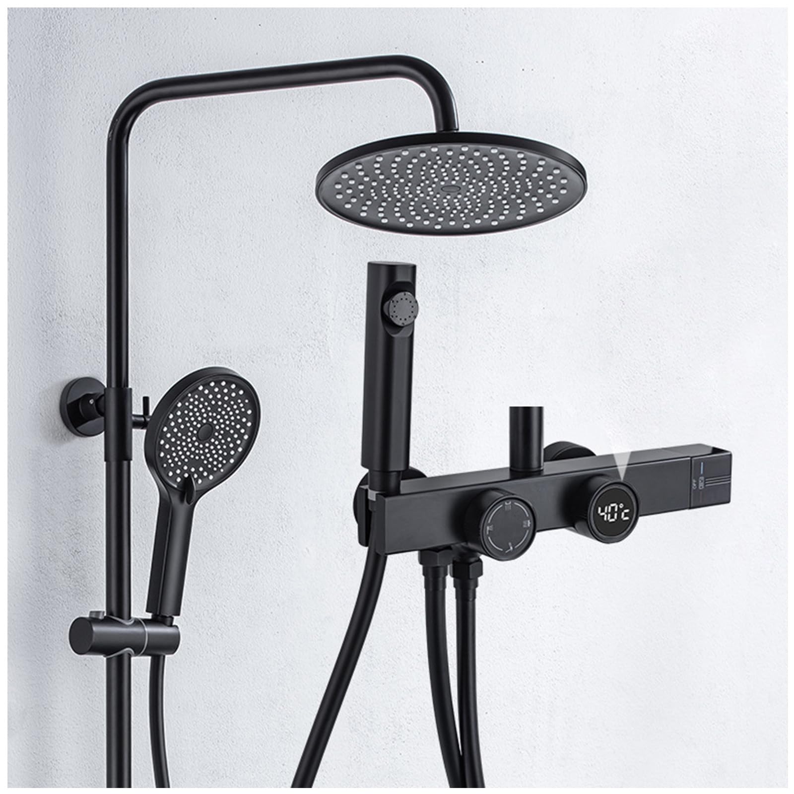 Système de douche thermostatique 4 sorties, ensemble de douche noir à jet pluie et bidet