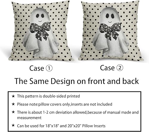 Miniatura 6 de Juego de 2 fundas de almohada de fantasma negro y beige de 18 x 18 pulgadas  18.0 x 18.0 in., bonitas fundas de almohada decorativas de lino de