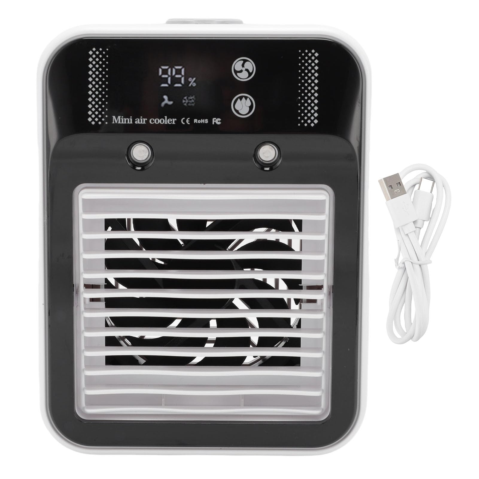 AYNEFY Desktop Air Cooler Low Noise USB Rechargeable Digital Display Portable Air Conditioner with Mist Summer Air Cooling