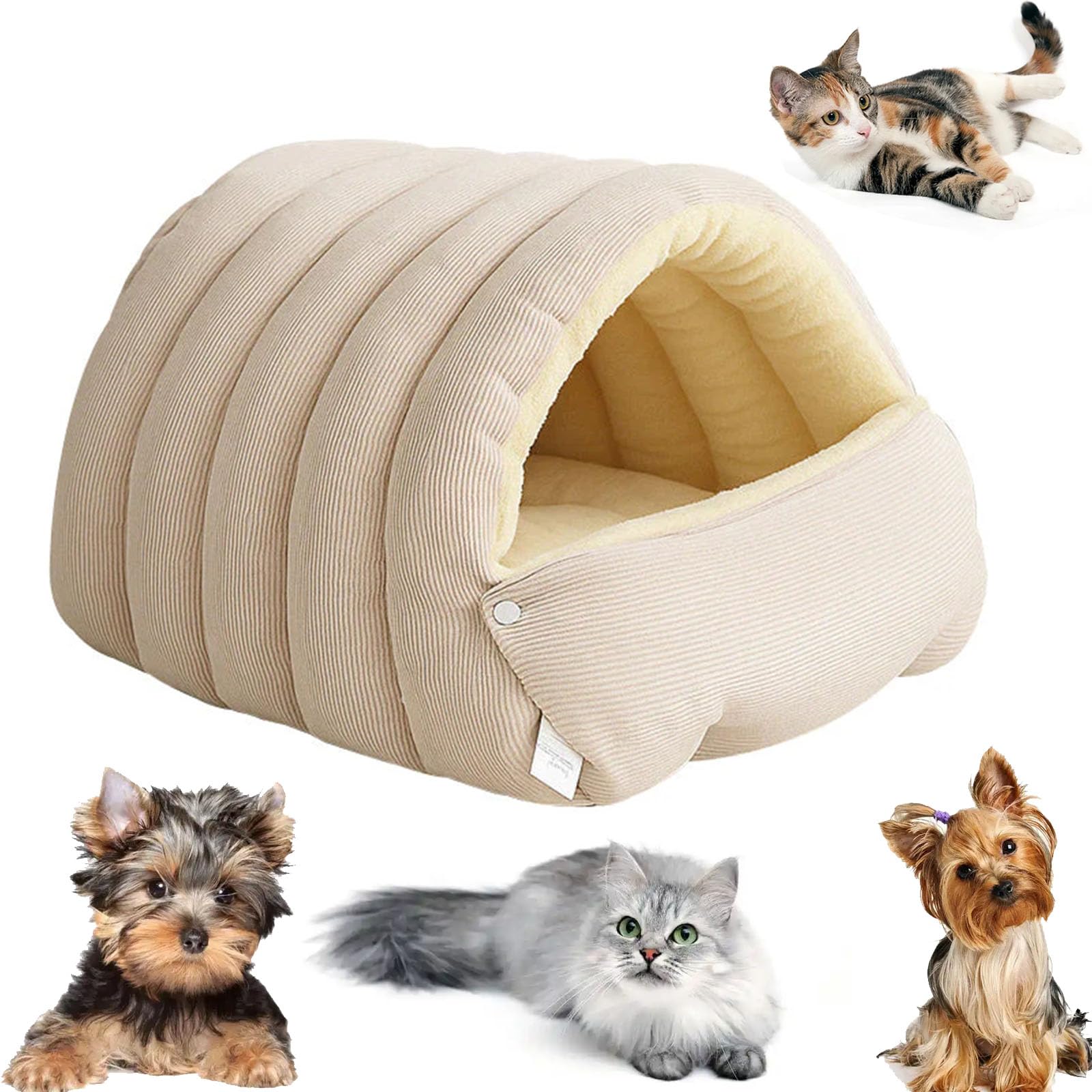 Warmth Cozy Comfort Plush Pet Cave, Plush Cat Cave Bed with Adjustable Privacy Entry, Supportive Washable Pet Bed, Cat Beds for Indoor Cats and Small Dogs (White,57 * 37 * 28 cm)