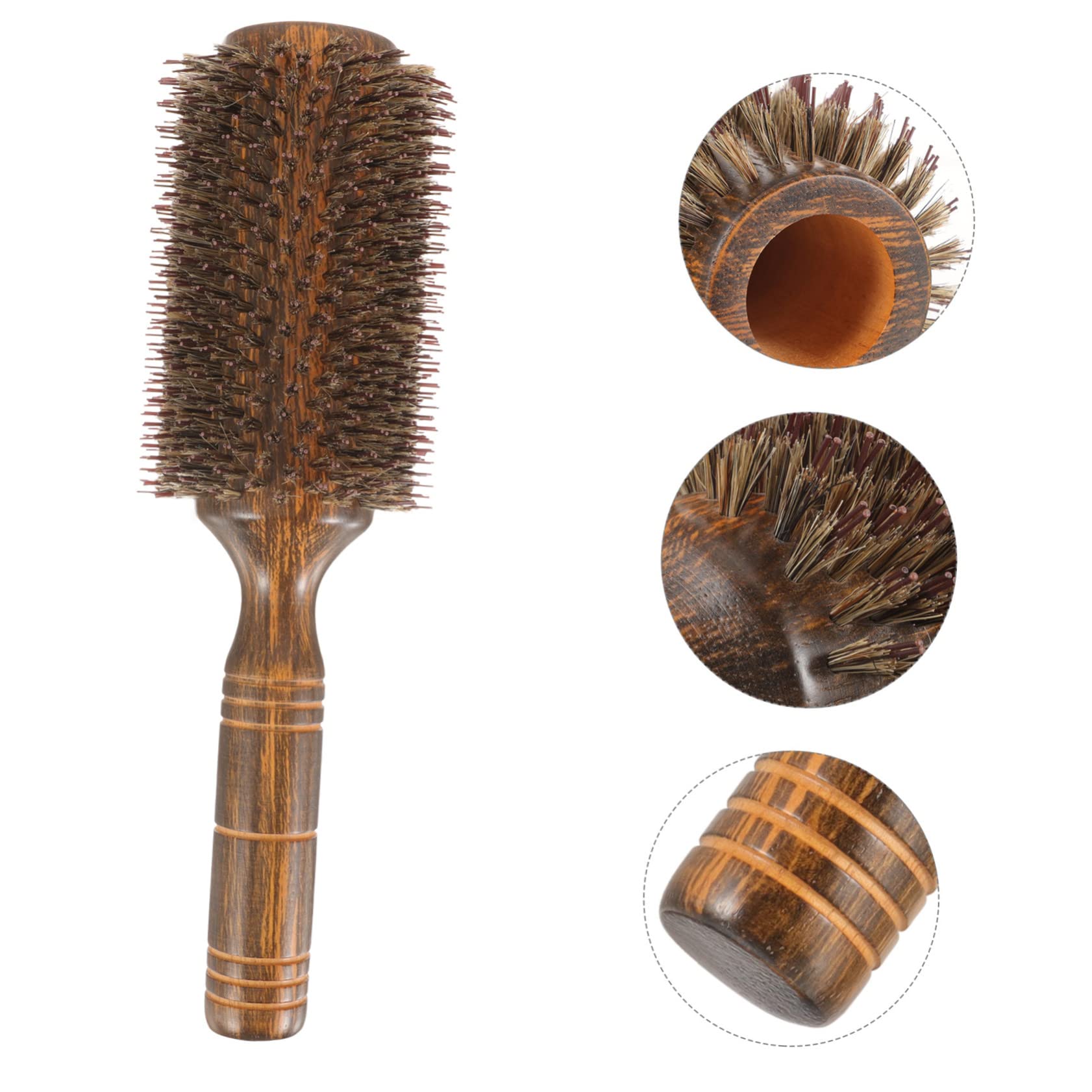 Cepillo Redondo Enrollable Grande de Madera y Nylon para Peinar | Color Coffee, para Mujeres y Niñas, Ayuda a Desenredar Enredos y Mejora la Textura del Cabello