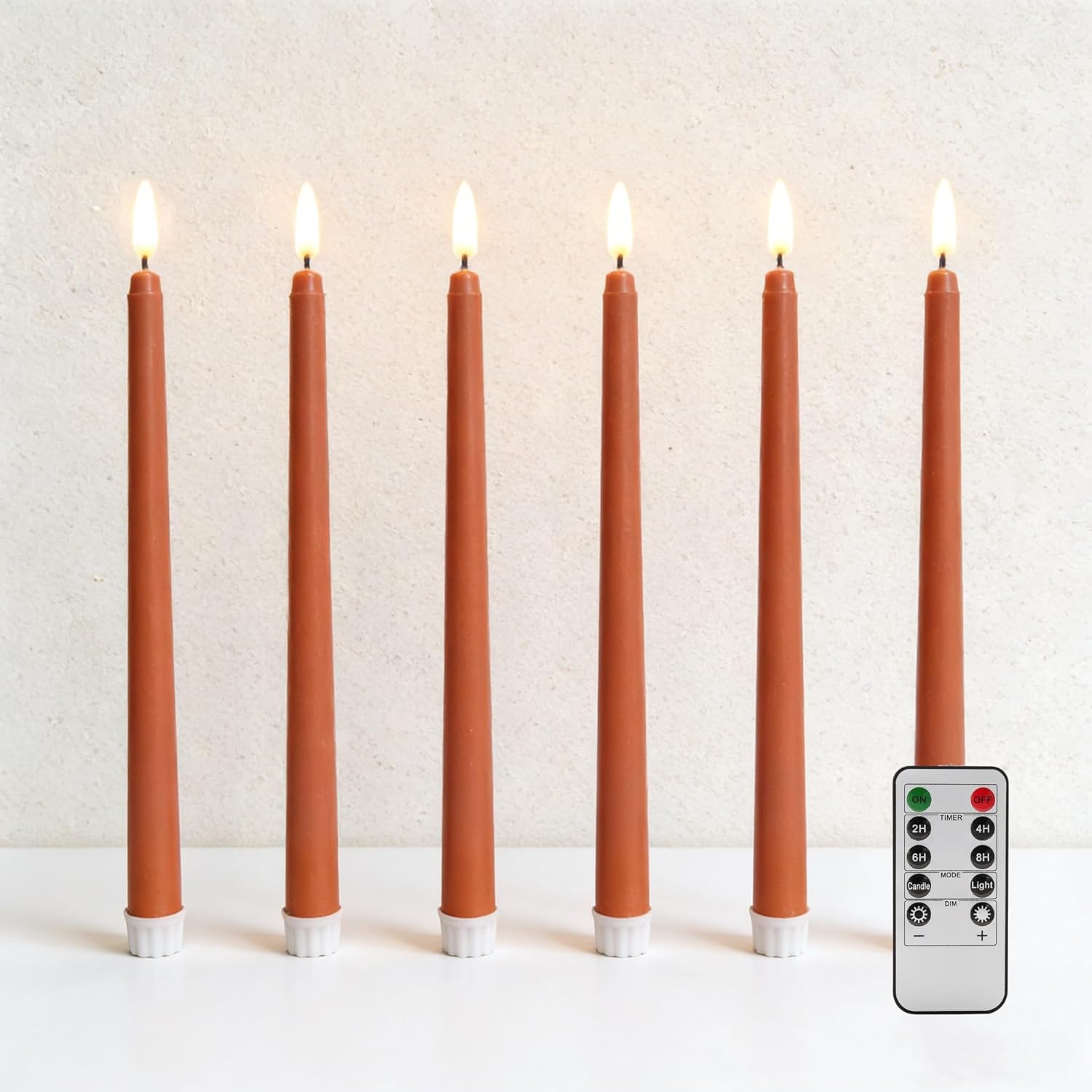 Orange Flameless Taper Candles with Remote, Flickering LED Candlesticks Battery Operated Home Decor Candle Set of 6