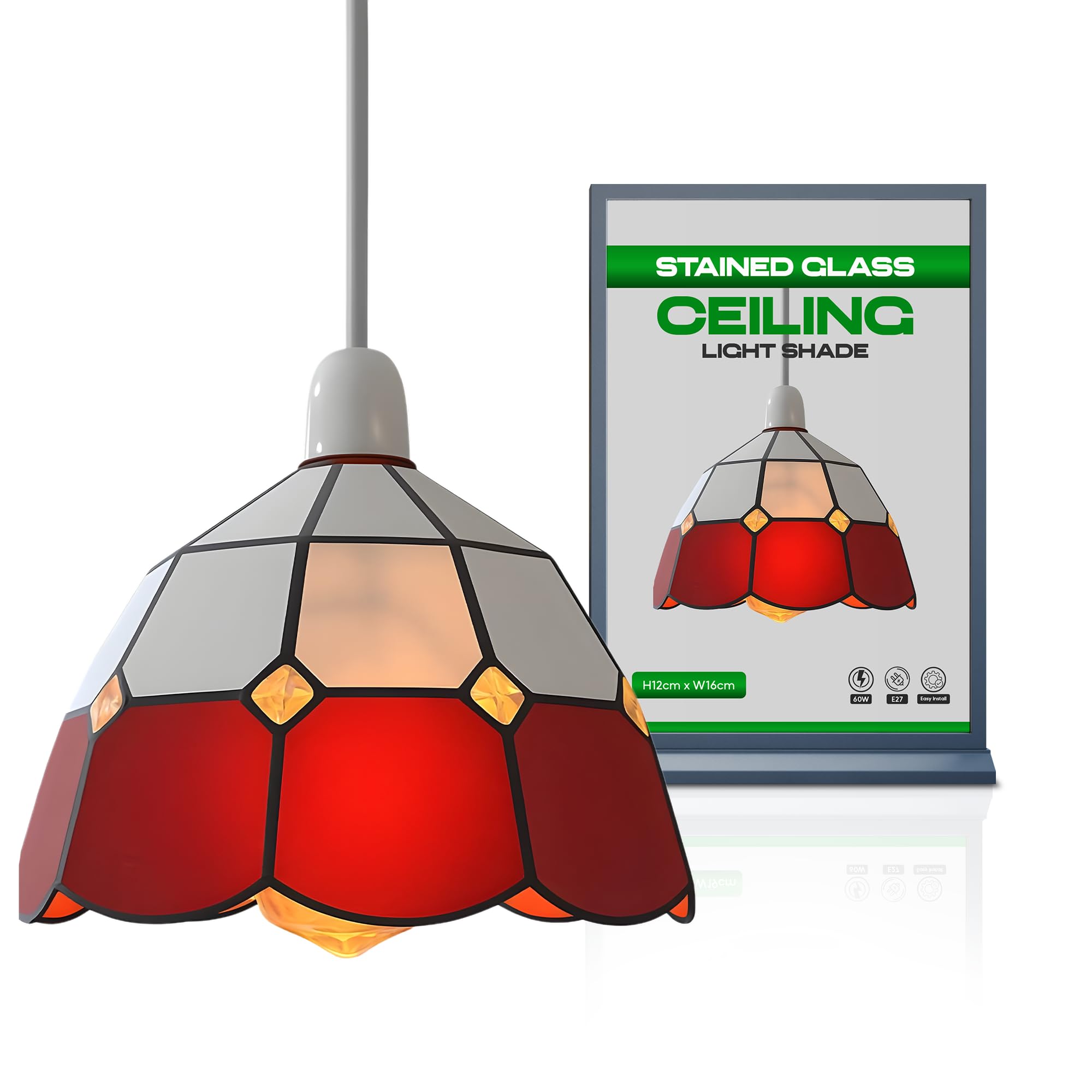 Vintage Mosaic Glass Pendant Light Shade Multi Color Flat Tempered Sphere Ceiling Hanging Lamp Fixture for Home, Bedroom, Café, Restaurant Decor Lighting (Style 7)