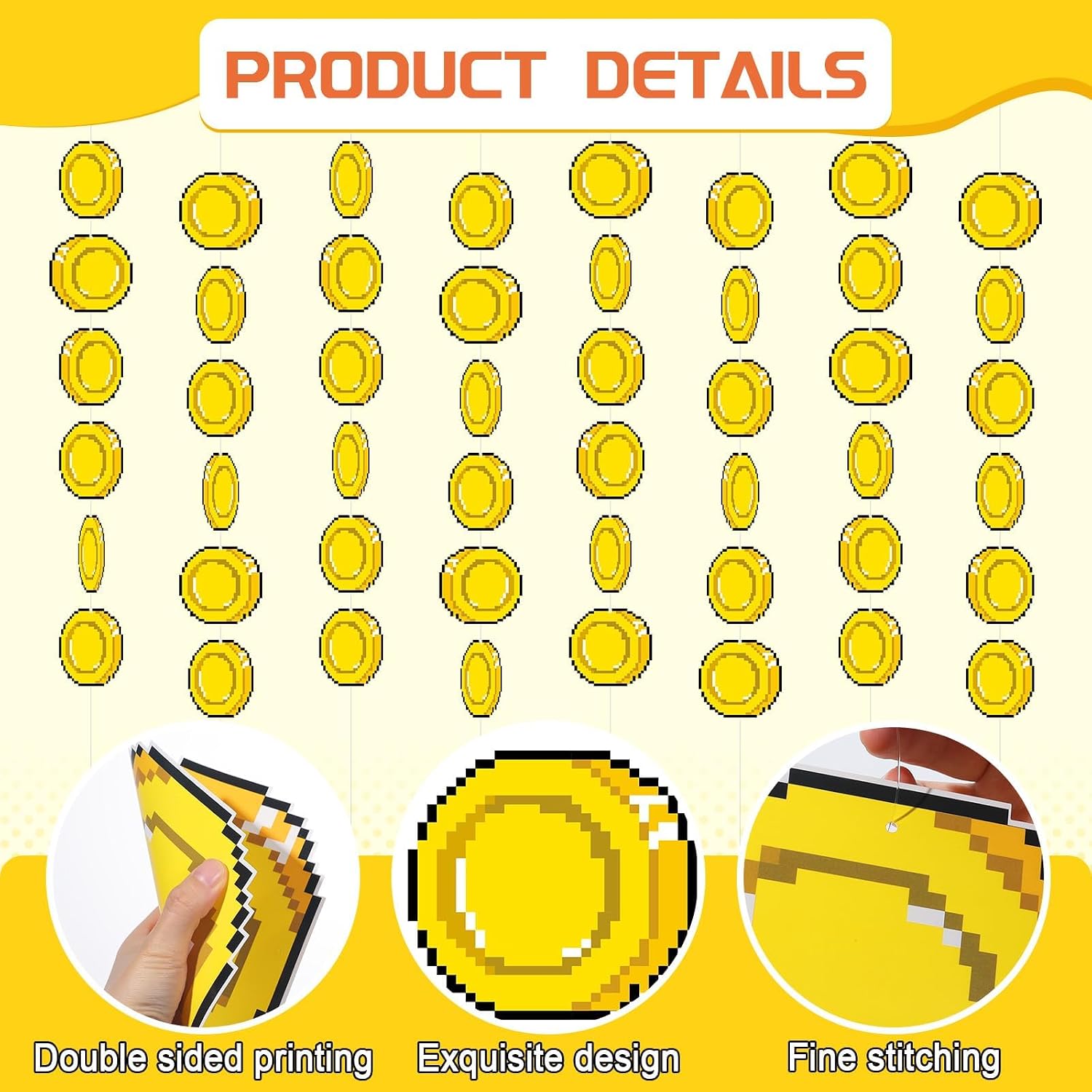48 Pcs Super Theme Brother Party Decorations Cartoon Video Game Hanging Banner Decorations Gold Video Game Ornaments for Brother Theme Birthday Baby Shower Room Home Super Party Supplies (Coin) image 3