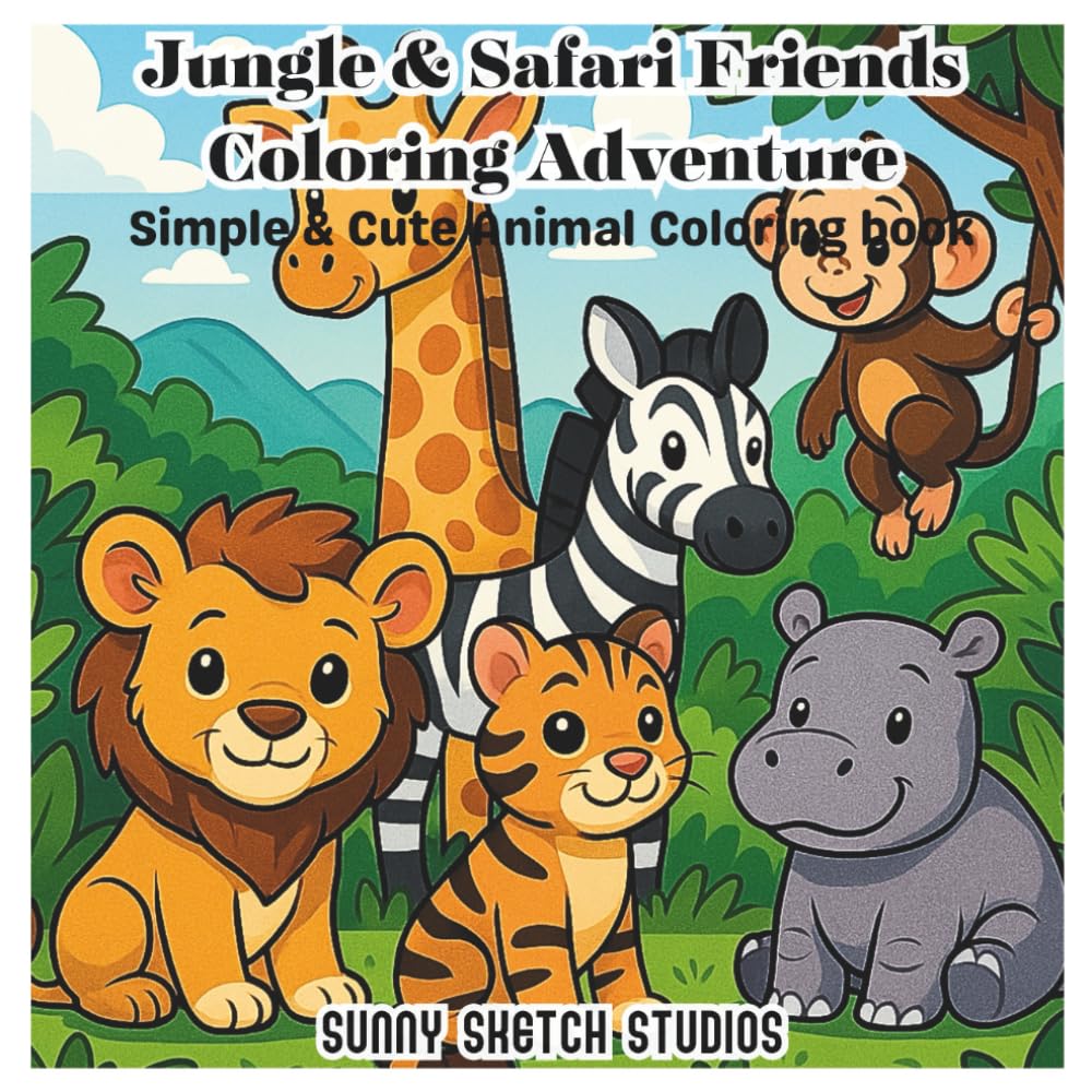 Jungle & Safari Friends Coloring Adventure: Simple & Cute Animal Coloring Book