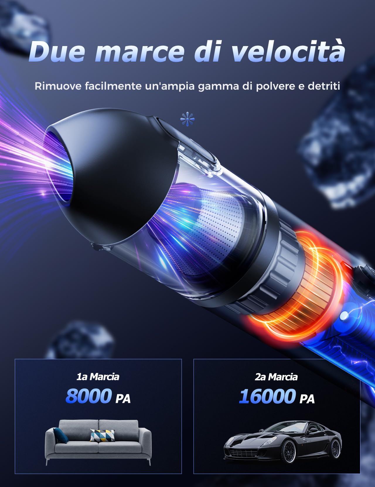 Aspirapolvere Auto, Aspirabriciole Senza fili 16000 PA, Aspirapolvere per Auto Regolazione a 2 Velocità, 9 In 1 Aspirabriciole con Motore Brushless per Divani, Auto, Cucina, Computer, Tavolo