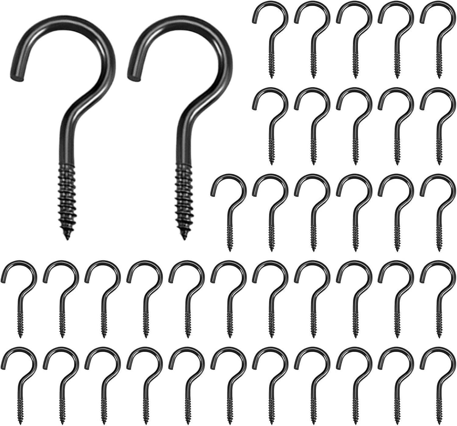 POHOVE Pack of 40 Small Screw Hooks, Black Ceiling Hooks, Hook Screws, Massive Screw Hooks for Hammocks, Hanging Chairs, Mounted Cables, Awnings, Hooks Ceiling