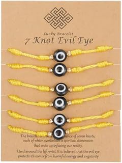 Pulsera de 7 Nudos con Ojo Malvado Bendecido, 6 Unidades, joyería de cábala Ajustable, Color Amarillo
