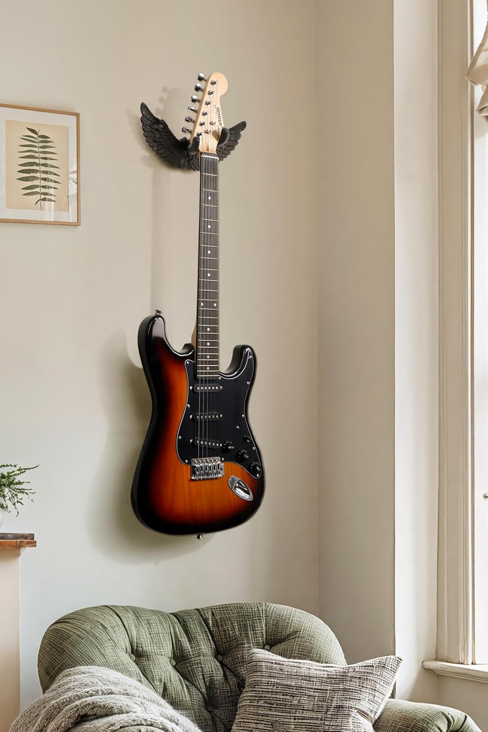 Angel Wings Guitar Wall Hanger, Cast Iron Guitar Holder Stand Wall Mount for Acoustic Electric Bass Ukulele, Decorative Music Room Wall Art Rack, Rustic Metal Guitar Hook, Gift for Guitar Lovers Rust