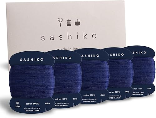 DARUMA Sashiko Hilo 100% algodón tipo tarjeta (43.7 yardas) x 5 piezas con manual en inglés, juego de costura y bordado (dorado)