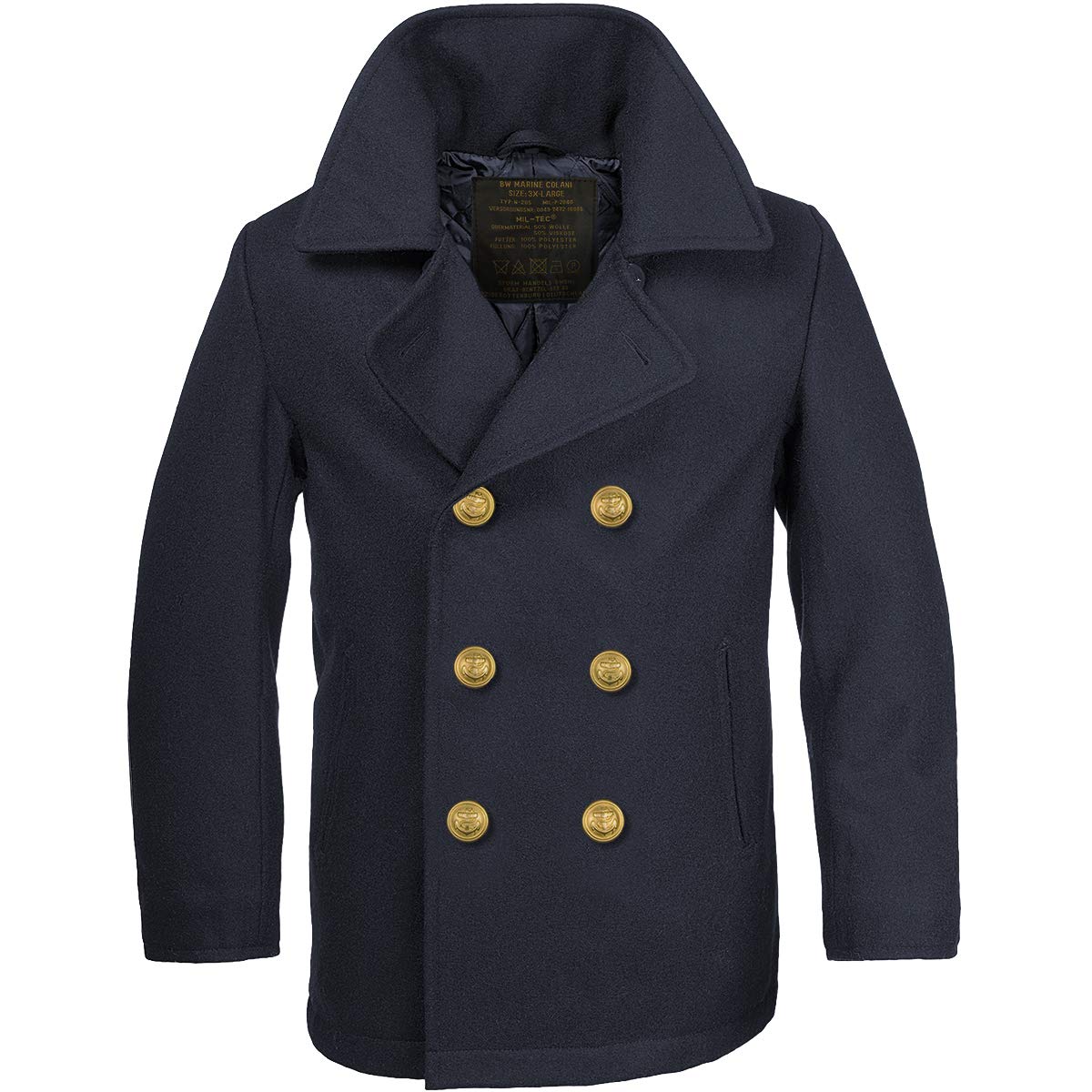 Mil-Tec Men's Navy German Bw Marine Colani Pea Coat Size S