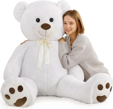 Tezituor Giant Teddy Bear 5ft, Large White Teddy Bear Plush Toy 59", Fluffy and Soft Teddy Bear Stuffed Animal for Girlfriend, Boyfriend, Birthday, Anniversary