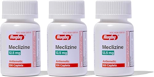Rugby Meclizine - Cápsulas de 12.5 mg - Alivio de los síntomas del mareo antiemético - 100 unidades (paquete de 3)