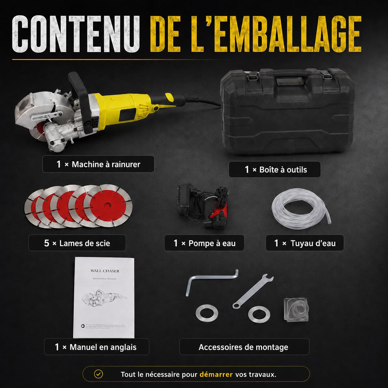 Beton - Fresa elettrica da parete, 4000 W, scanalata da parete, 6000 giri/min, con 5 lame per sega, fresa a fessura, 37 mm di profondità, 33 mm di larghezza
