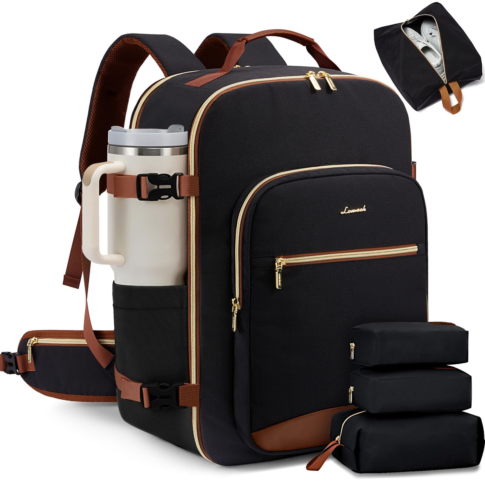 LOVEVOOK 56L Travel Backpack for Women &amp; Men, Airline Approved Carry On Luggage with 3 Packing Cubes, TSA Overnight Bags, Waterproof Personal Item Bag, Weekender Essentials Backpacks fits 17" Laptop