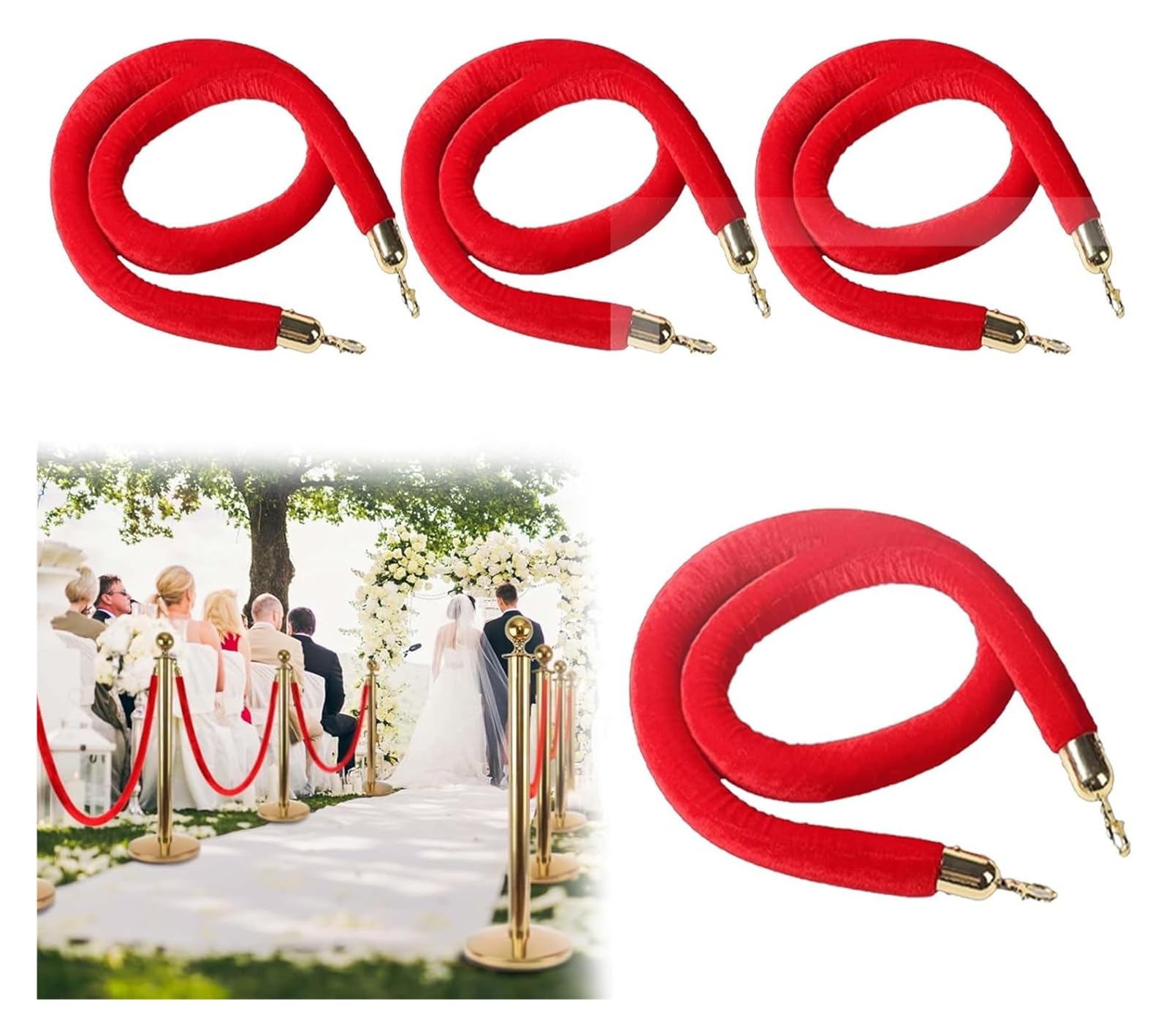 Cordes de velours rouge et crochets dorés pour barrières élégantes