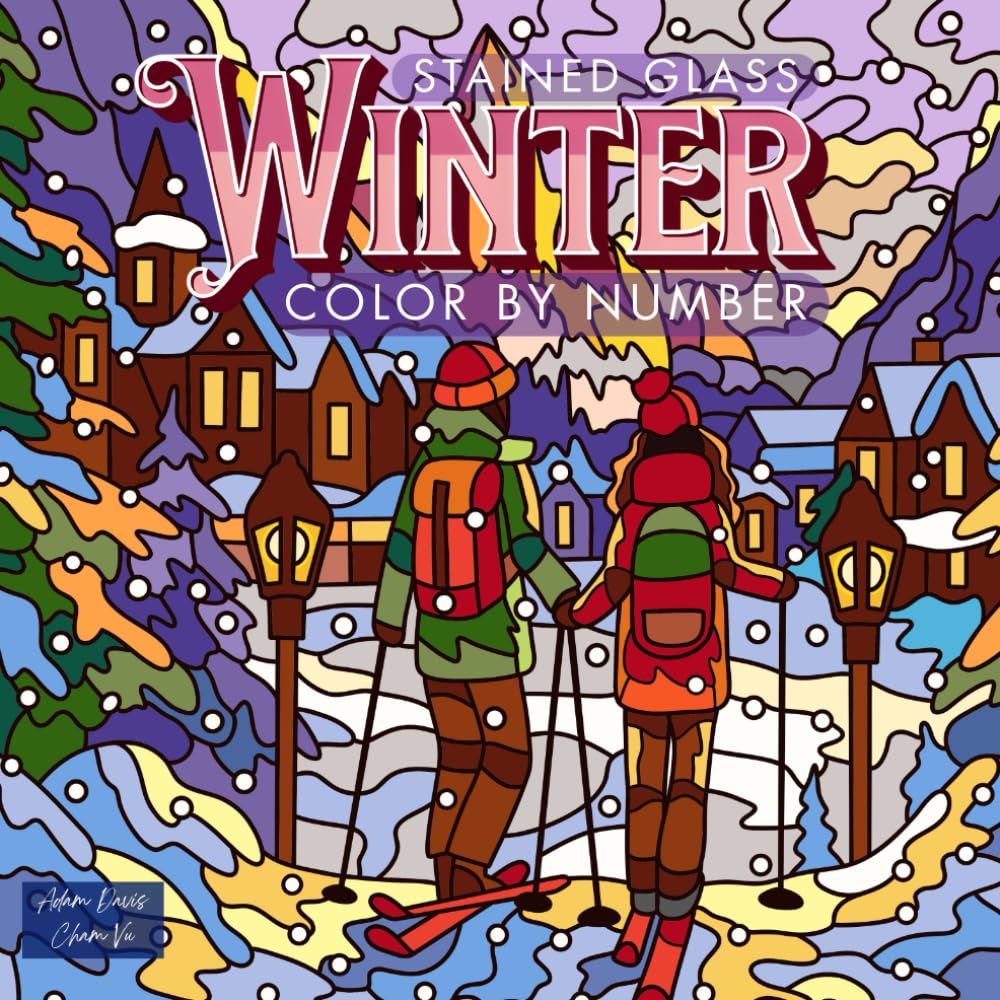 Stained Glass Winter Color by Number: A Winter Coloring Book for Teens and Adults with 30 Cozy Designs for Relaxation and Stress Relief