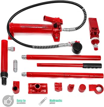 XtremepowerUS 4 Ton Porta Power Hydraulic Jack Body Frame Repair Kit Auto Shop Set Truck, Farm, Garage Auto Body Car Repair with Storage Case
