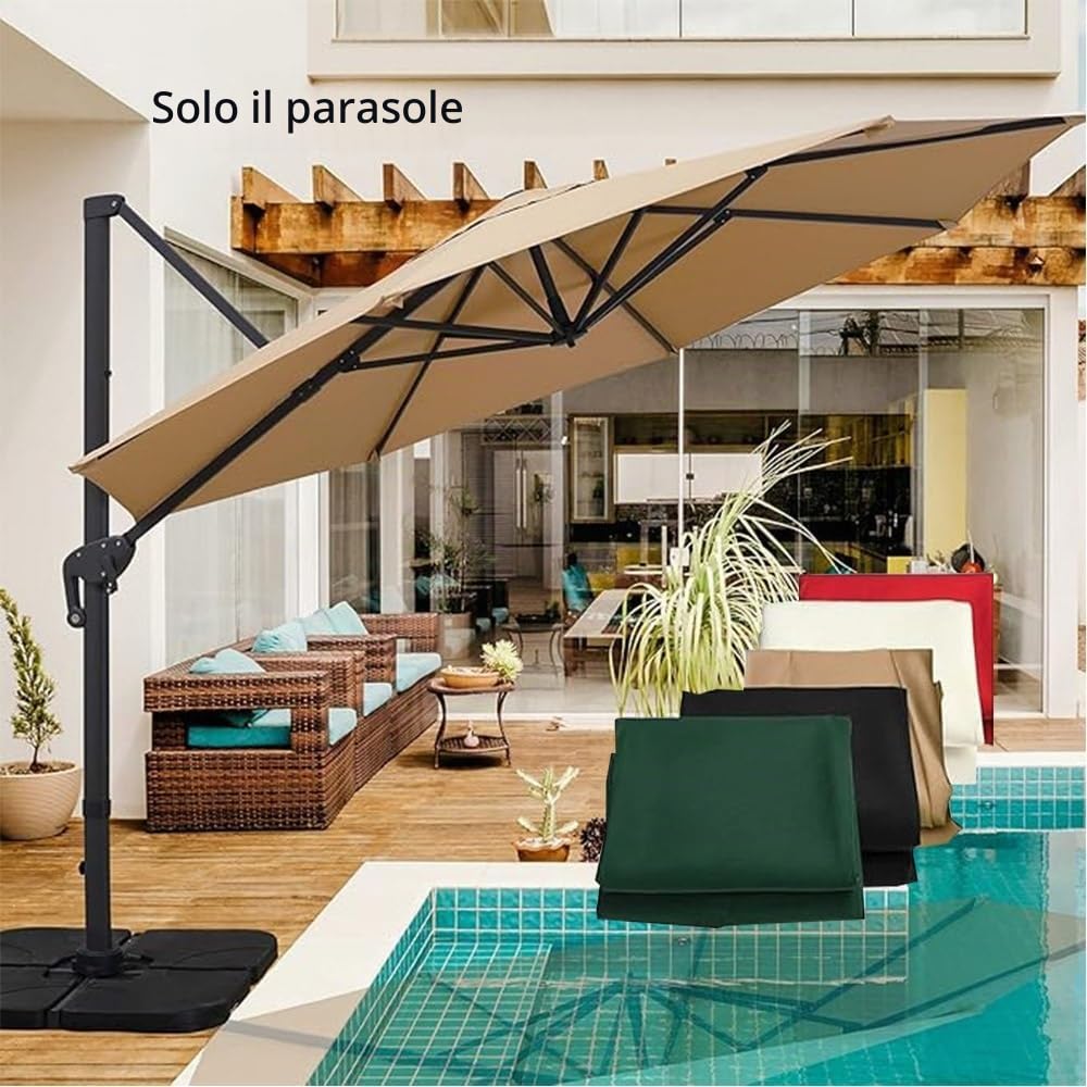 Grande Telo Copertura di Ricambio per Ombrellone Decentrato, Rotondi Telo Ombrellone 300cm Ricambio 8 Costole Tettoia di Ricambio per Ombrello, Impermeabile(off-White)