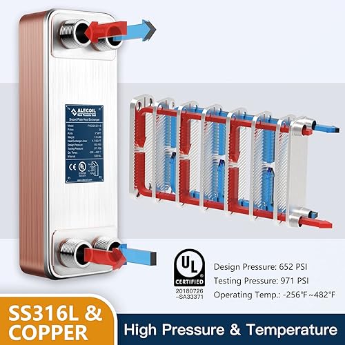 Miniatura 8 de Alecoil Intercambiador de calor de 10 placas de 4 x 12 pulgadas con puerto MPT de 1 pulgada de agua a agua intercambiador de calor de placas