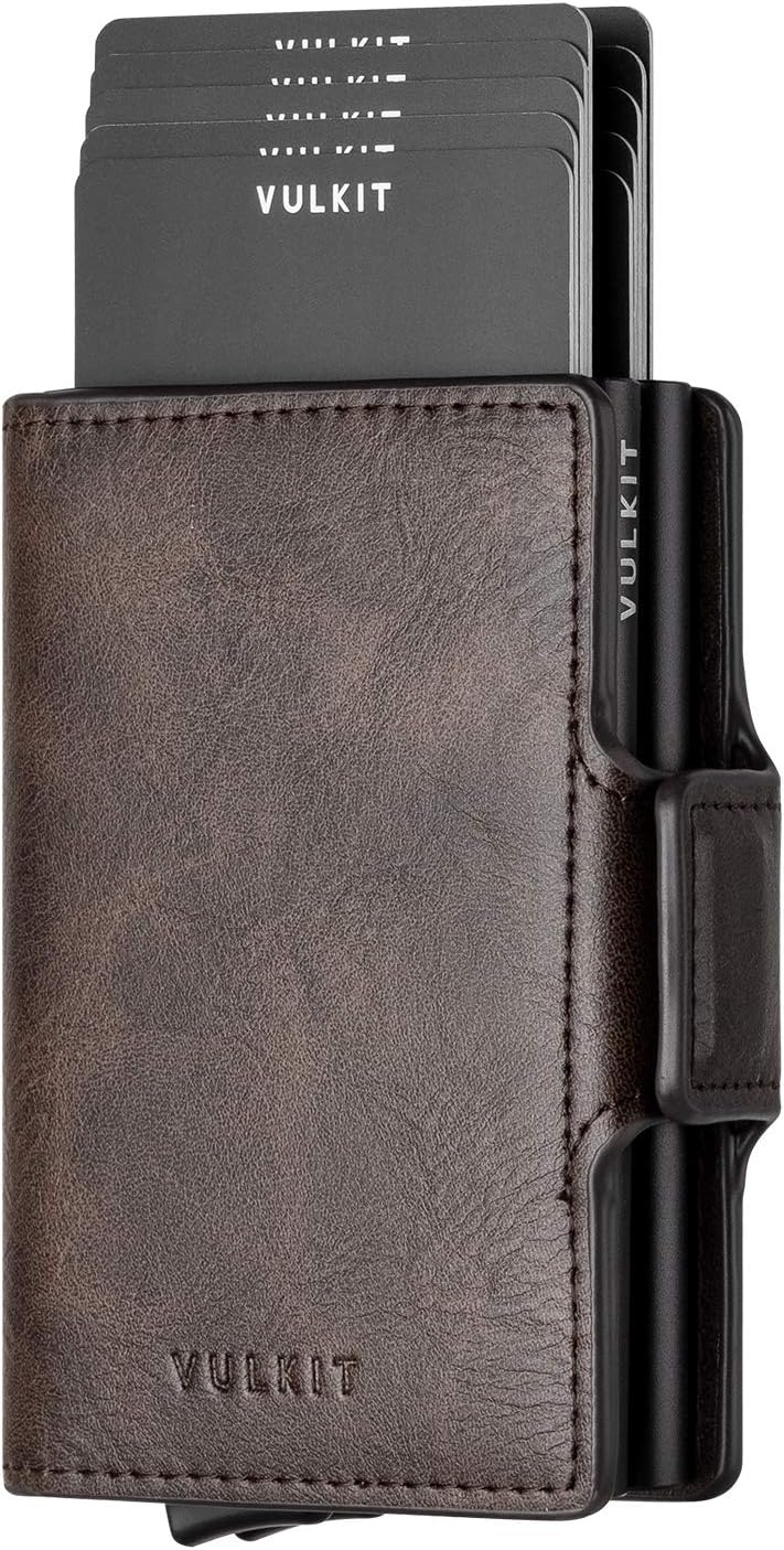 Credit Card Holder RFID Blocking Leather Automatic Pop Up Wallet Magnetic Wallet Double Card Case for Men and Women